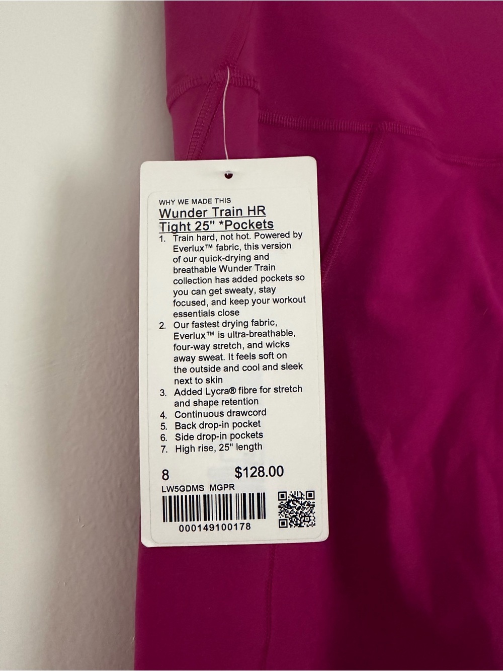 Wunder Train High Rise Tight with Pockets 25” (Raspberry) - Picture 4 of 7